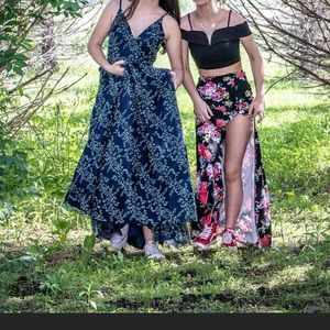 Floral pink two piece prom dress